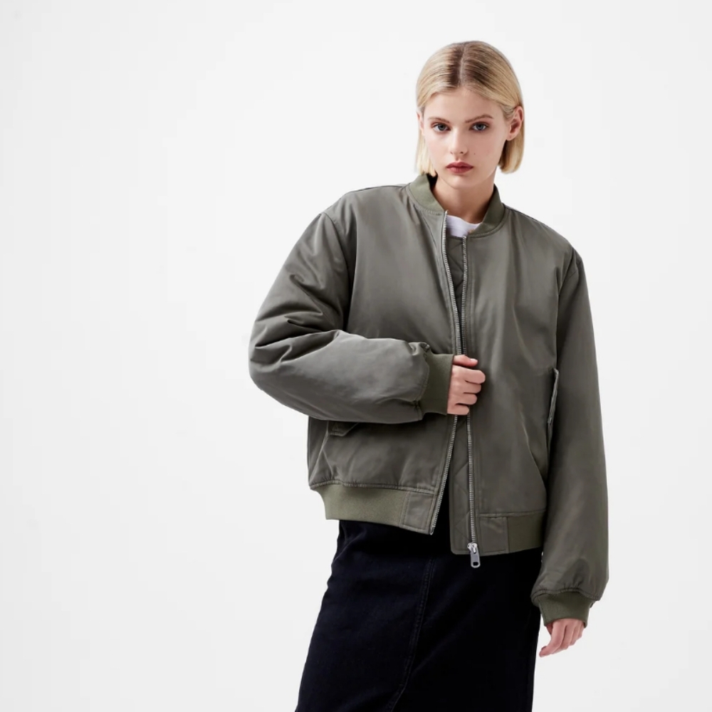 NWT French Connection FCUK Women's Behati Bomber Jacket Green Military Large